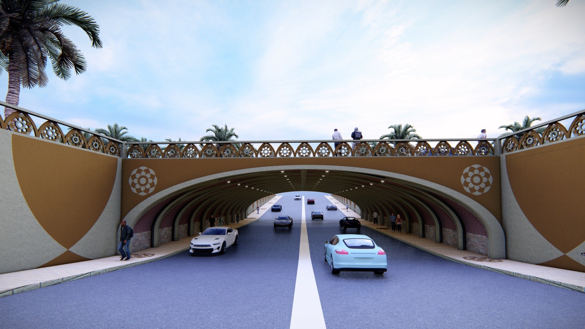 Visualización de pasos urbanos del proyecto Elementos urbanos, Dubái 2025.